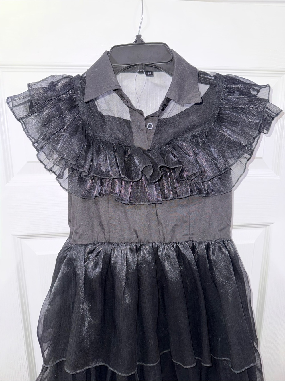 Sheer Ruffled Black Collared Dress - Picture 4 of 5